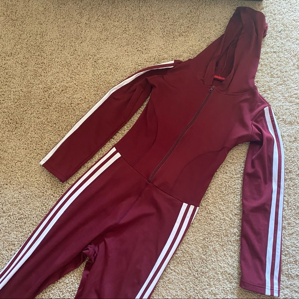 Striped Burgundy Zipper Jumpsuit